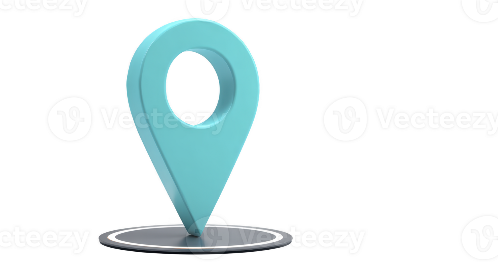 3D blue location pin stands on circular base, symbolizing navigation and mapping. pin sleek design and vibrant color make it visually appealing, ideal for digital maps or location based services png