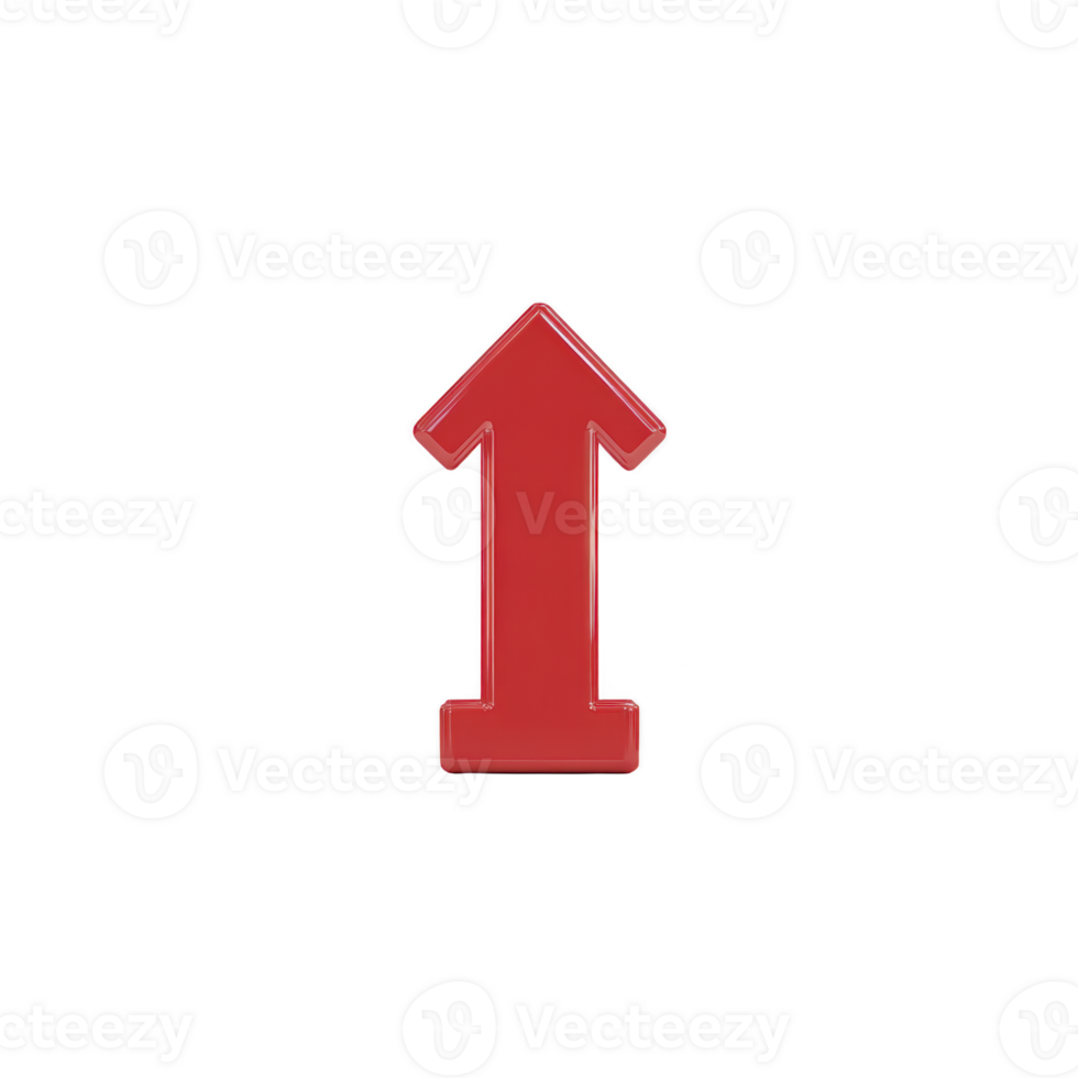 Red upward arrow symbol on transparent background, representing direction or increase. arrow is bold and simple, making it ideal for various design purposes png