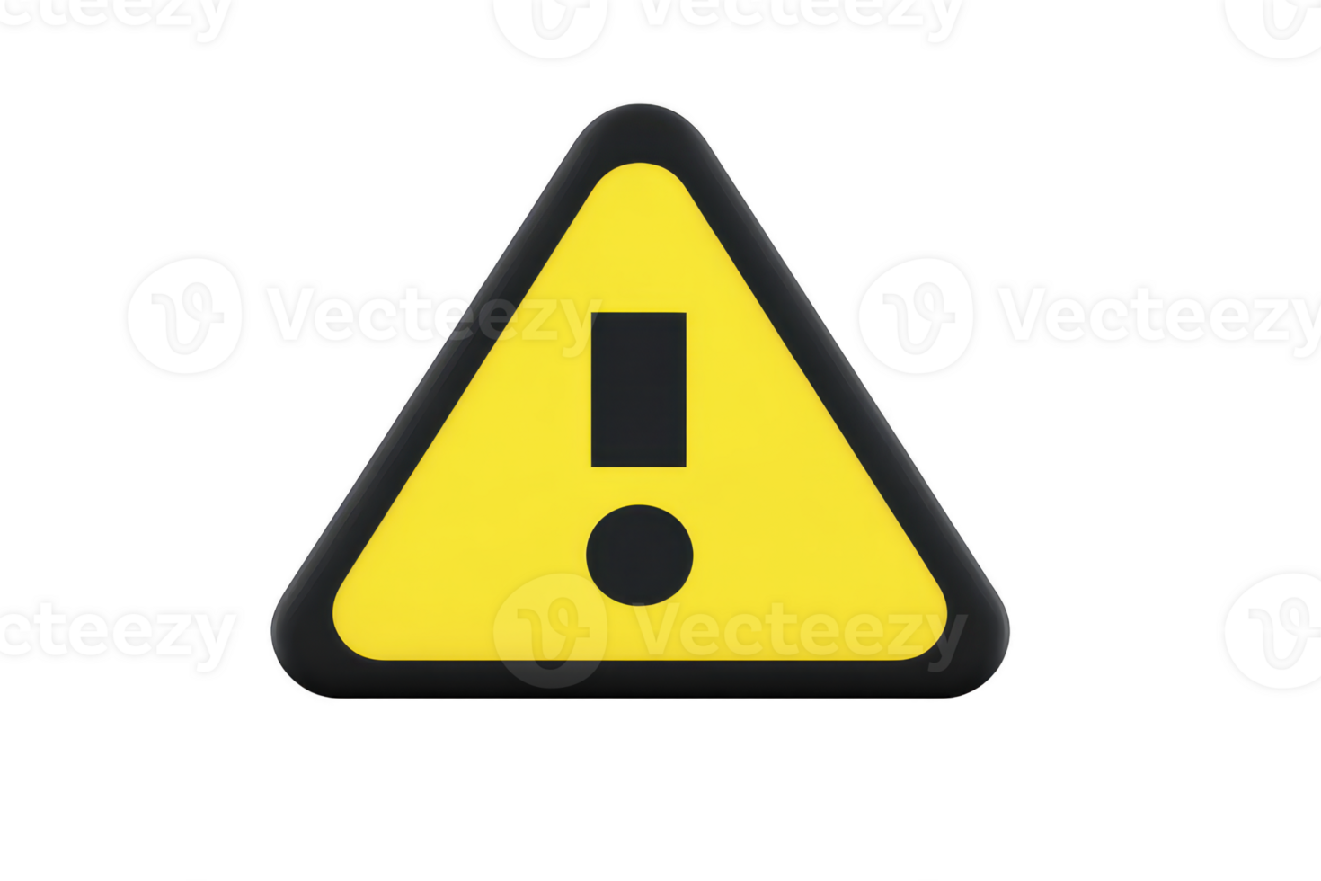 Yellow triangular warning sign with bold black exclamation mark in center, symbolizing caution or alert. png