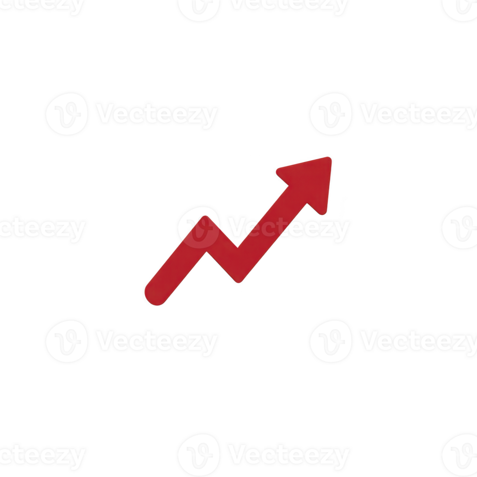 Red zigzag arrow pointing upwards symbolizes growth, progress, or increase. bold color and upward direction convey sense of positive momentum and success png
