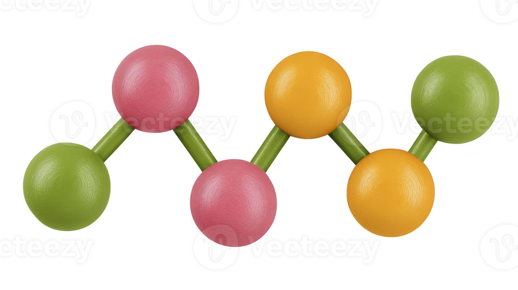 Image shows colorful molecular model with pink, orange, and green spheres connected by green rods, representing atoms and bonds in playful design png