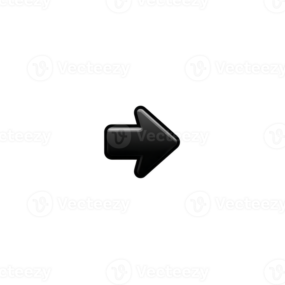 Shiny black arrow icon pointing to right, symbolizing direction or movement. glossy finish gives it modern and sleek appearance, suitable for digital interfaces png