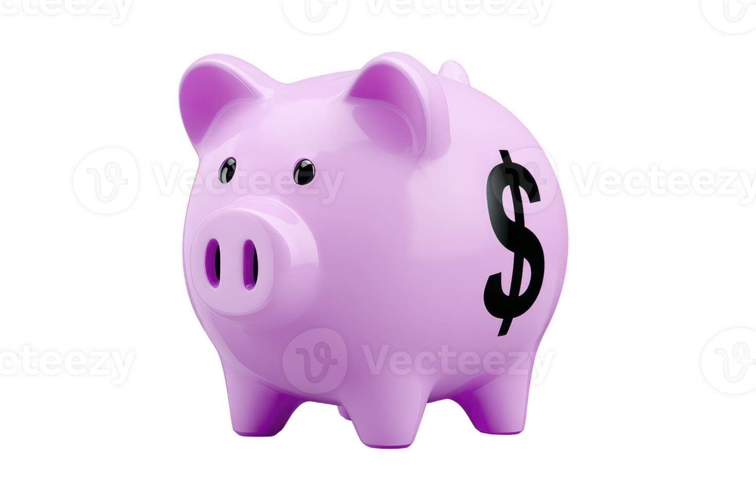 Purple piggy bank with dollar sign symbolizes savings and financial planning. glossy finish and simple design make it ideal for illustrating concepts of budgeting and money management png