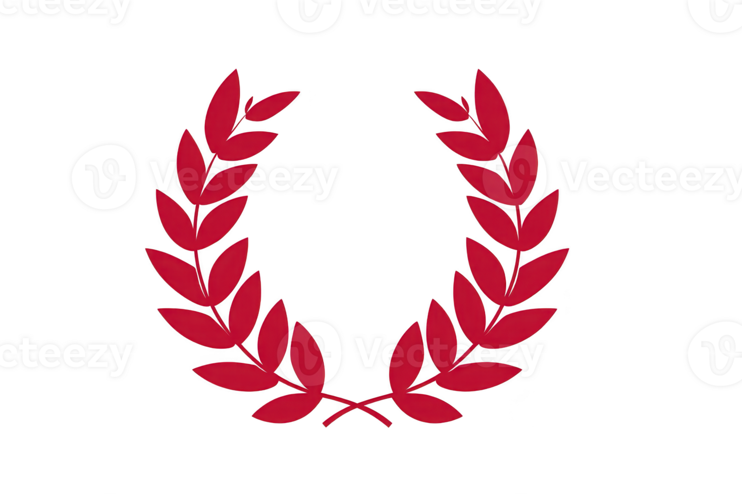Red laurel wreath with symmetrical design, symbolizing victory and achievement, is depicted against transparent background. vibrant red color adds bold and striking appearance png