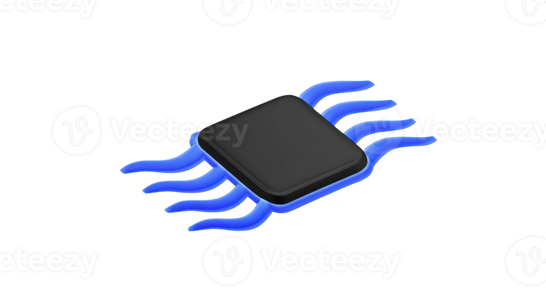 Black microchip with blue accents and abstract wave like designs symbolizes technology and innovation. sleek design suggests modernity and advanced computing png