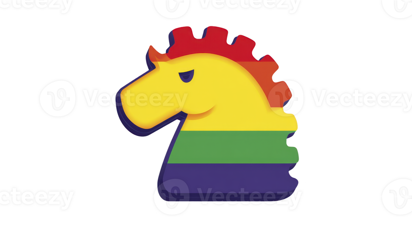 Colorful horse head icon with rainbow gradient, featuring stylized design and gear like mane, symbolizing creativity and diversity. vibrant colors evoke sense of inclusivity and innovation png