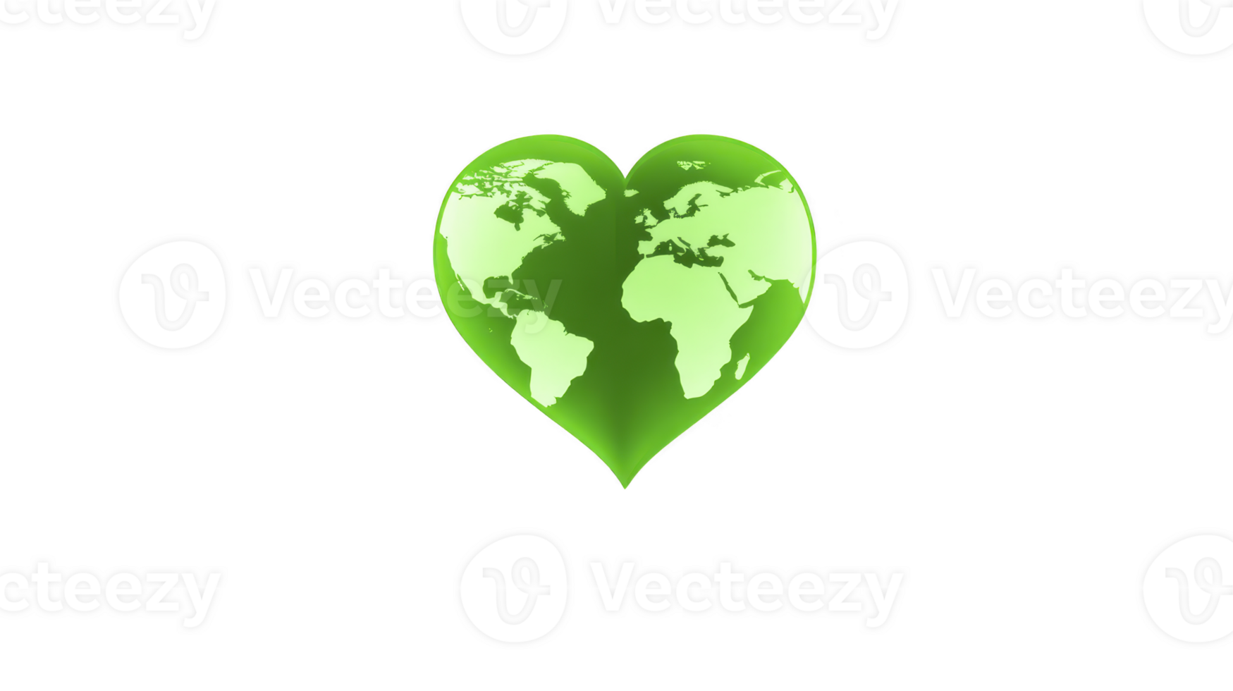 Green heart shaped globe symbolizes love for Earth and environmental awareness. continents are depicted in white, highlighting global unity and sustainability png