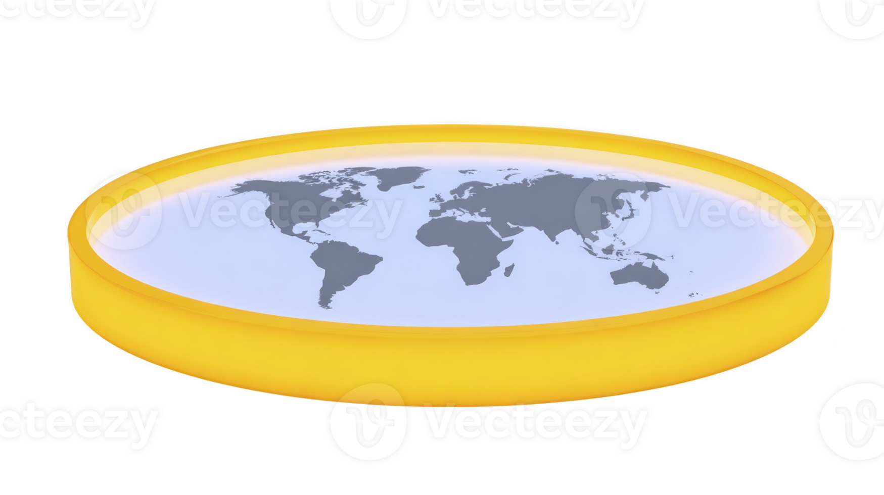 Flat world map illustration with yellow border, depicting continents in gray on transparency background, symbolizing global concepts png