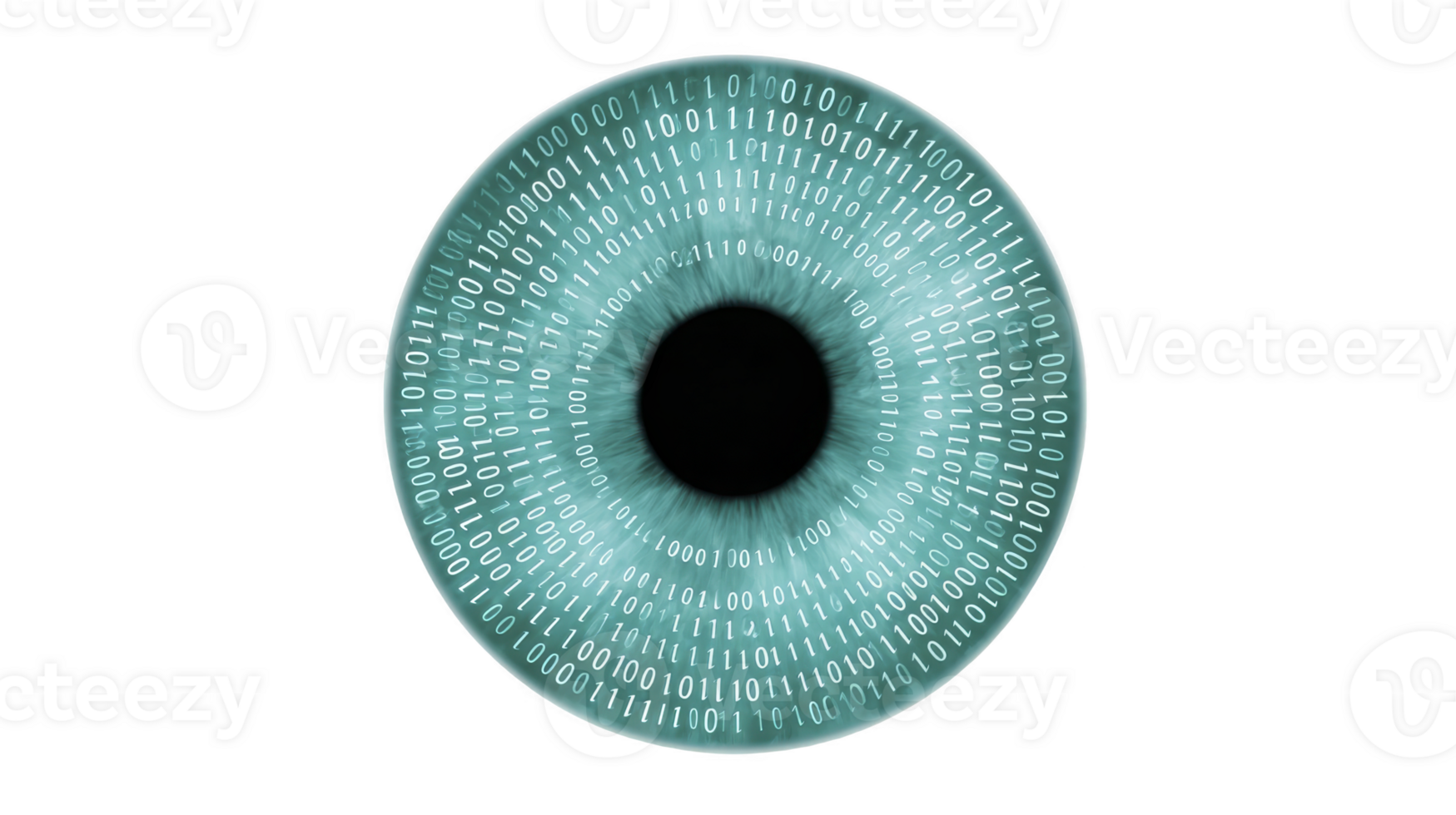 Digital eye with binary code represents concept of technology and data visualization. image symbolizes integration of human vision with digital information, highlighting themes of surveillance png
