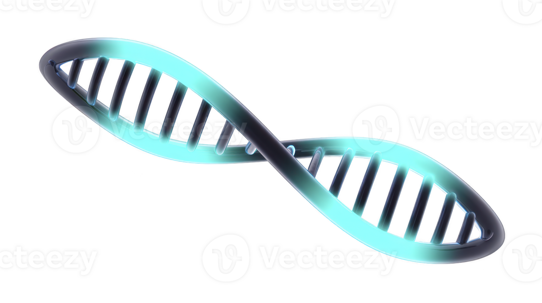 Glowing, stylized DNA double helix with futuristic design, featuring blue and black color scheme, symbolizing genetics and biotechnology innovation png