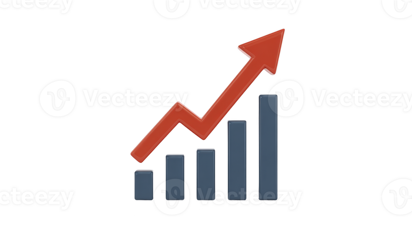 Red upward arrow graph icon symbolizes growth and success, with series of ascending blue bars representing increasing data or statistics. This conveys progress and positive trends png