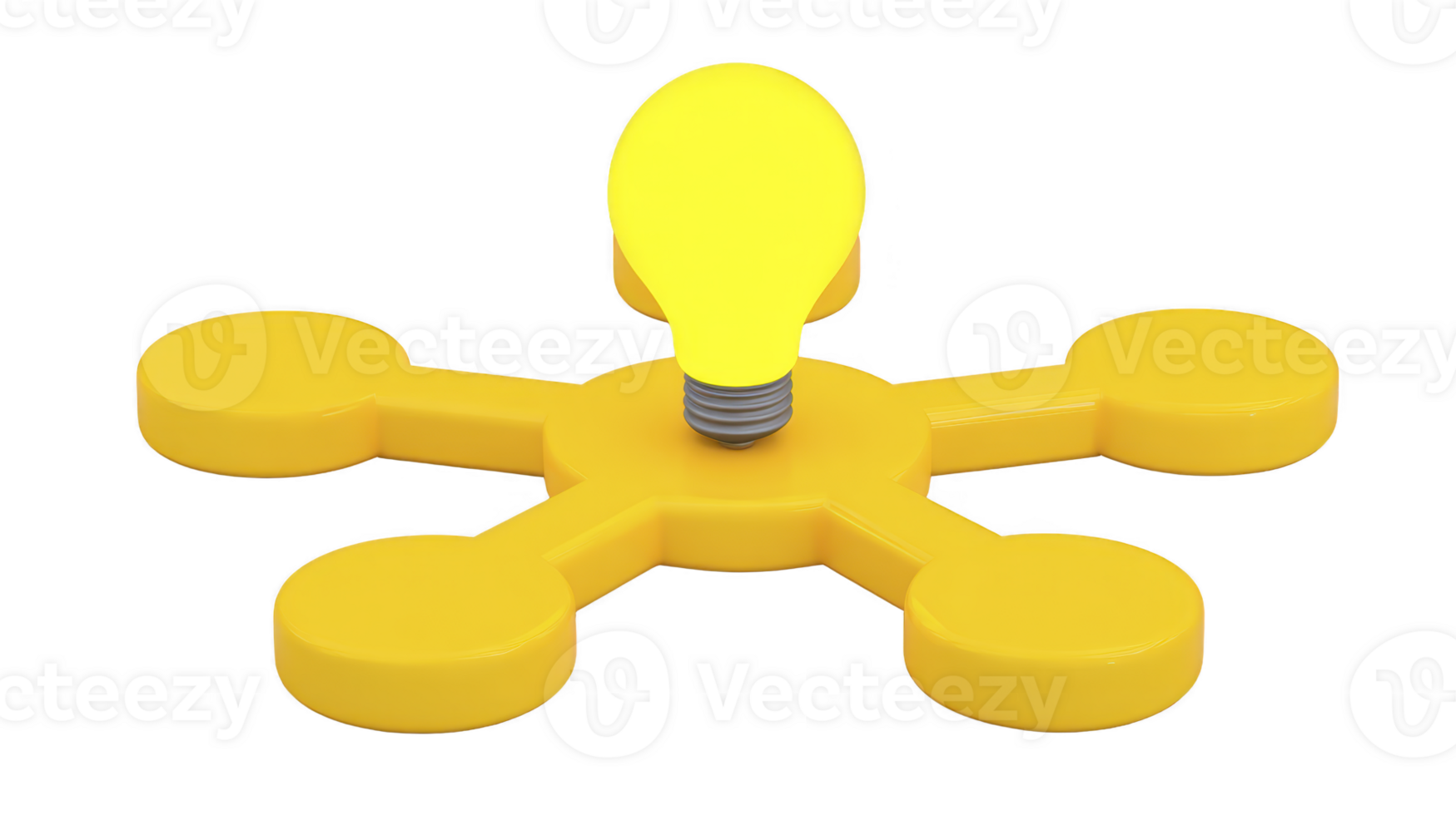 Bright yellow light bulb is connected to circular network of five nodes, symbolizing innovation and connectivity. design is simple and modern, emphasizing ideas and collaboration png