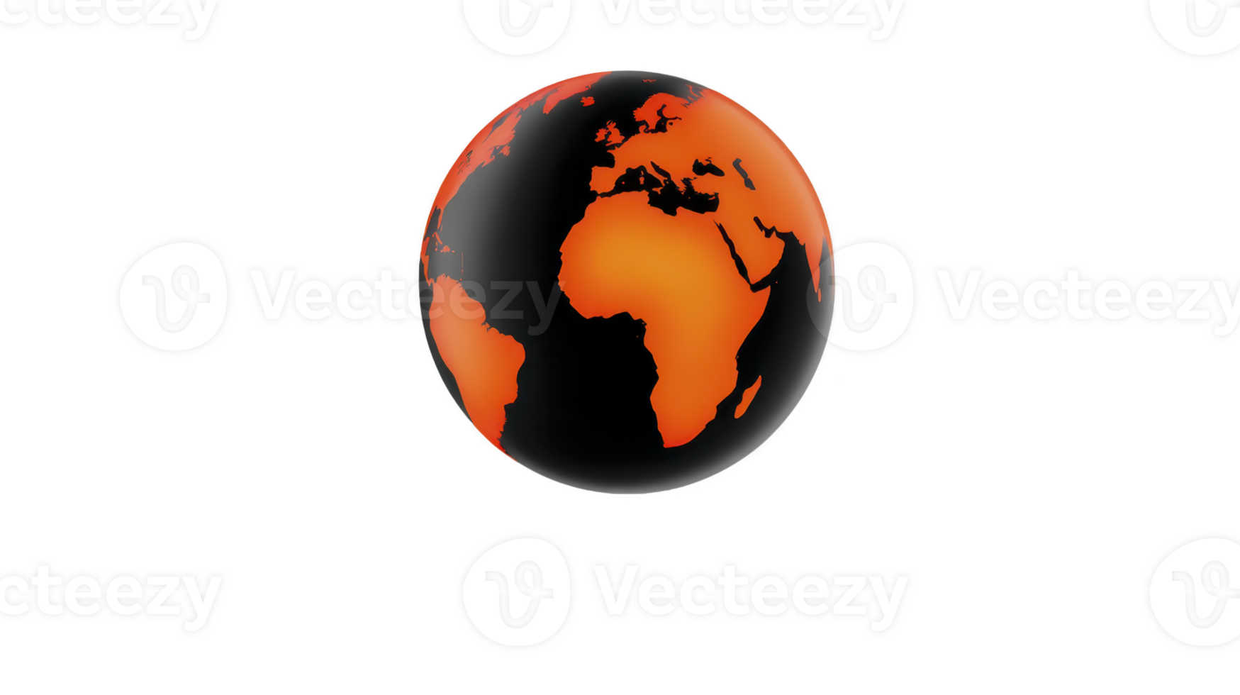 Glowing orange and black globe highlights continents, symbolizing global warming and environmental impact. vibrant colors evoke urgency and awareness of climate change png