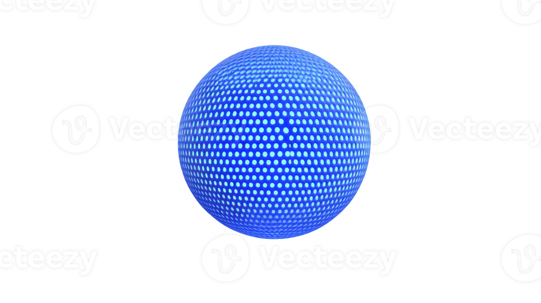 Digitally rendered blue sphere with pattern of white dots creates futuristic and abstract design. sphere appears to be floating against transparent background, emphasizing its modern aesthetic png