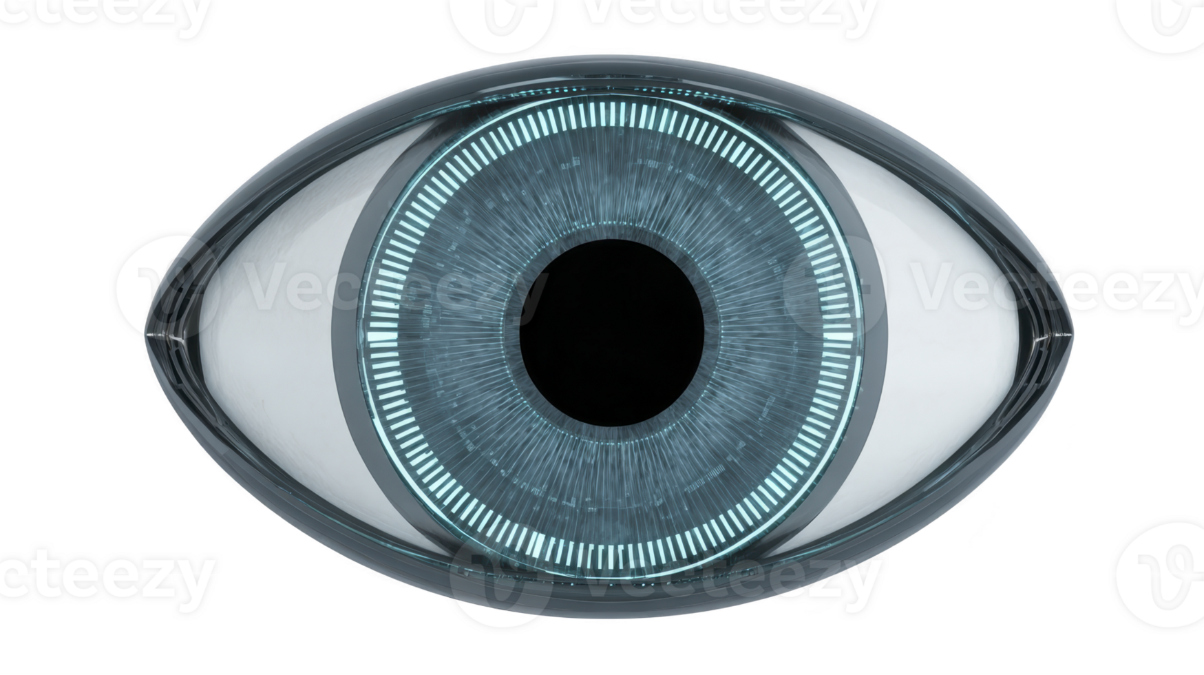 Futuristic digital eye with glowing blue iris and intricate patterns symbolizes technology and innovation. design evokes sense of advanced surveillance and artificial intelligence png