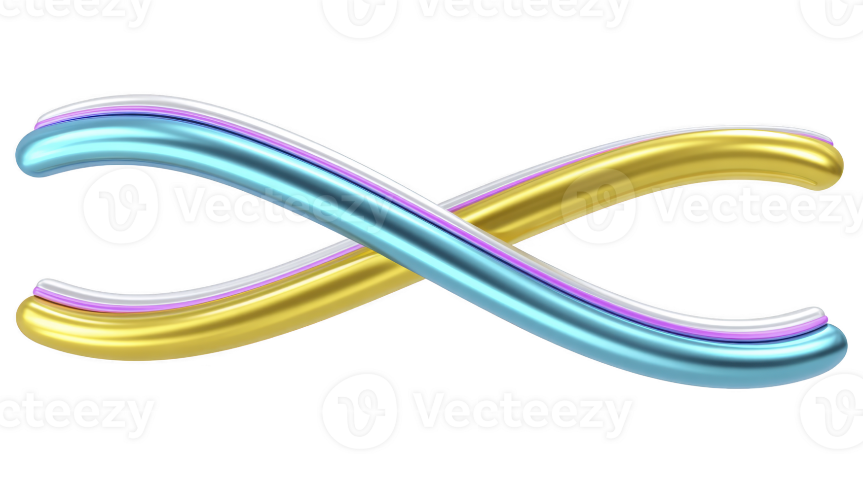 Colorful, abstract infinity symbol with metallic sheen, featuring intertwined blue, gold, and white ribbons, creating modern and dynamic design png