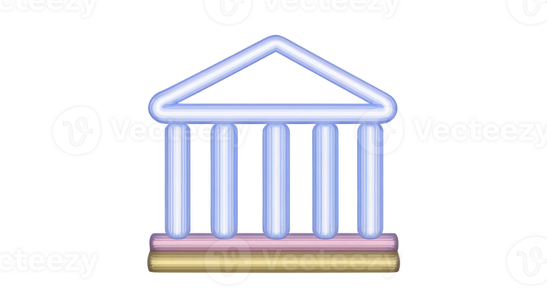 Glowing neon icon of classical building with columns, symbolizing architecture or institutions. design features blue outline with pink and yellow base, creating modern and vibrant look png