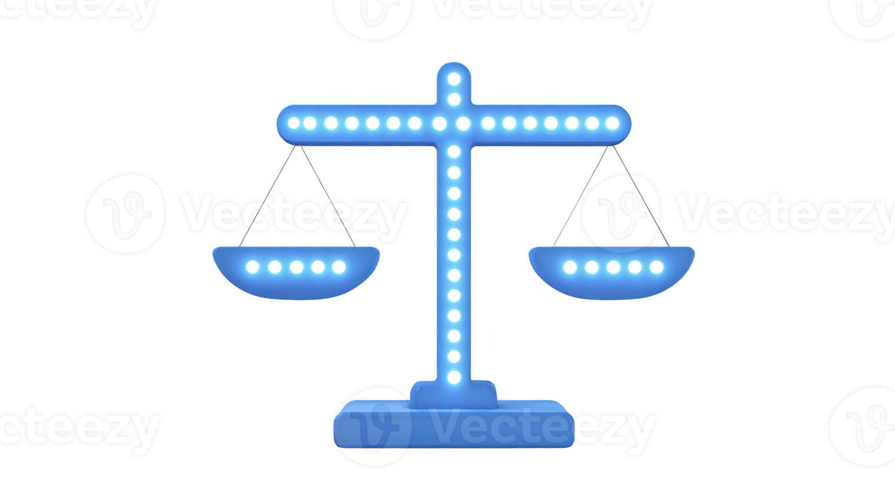 Glowing blue balance scale with illuminated dots symbolizes justice and fairness. modern design and bright lights create futuristic and innovative feel png