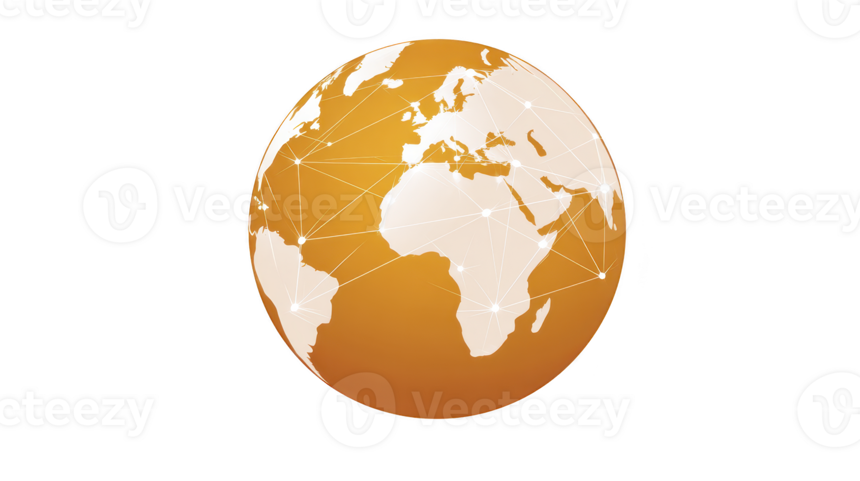 Stylized orange globe with interconnected lines represents global communication and connectivity. design highlights continents and network connections, symbolizing international collaboration png