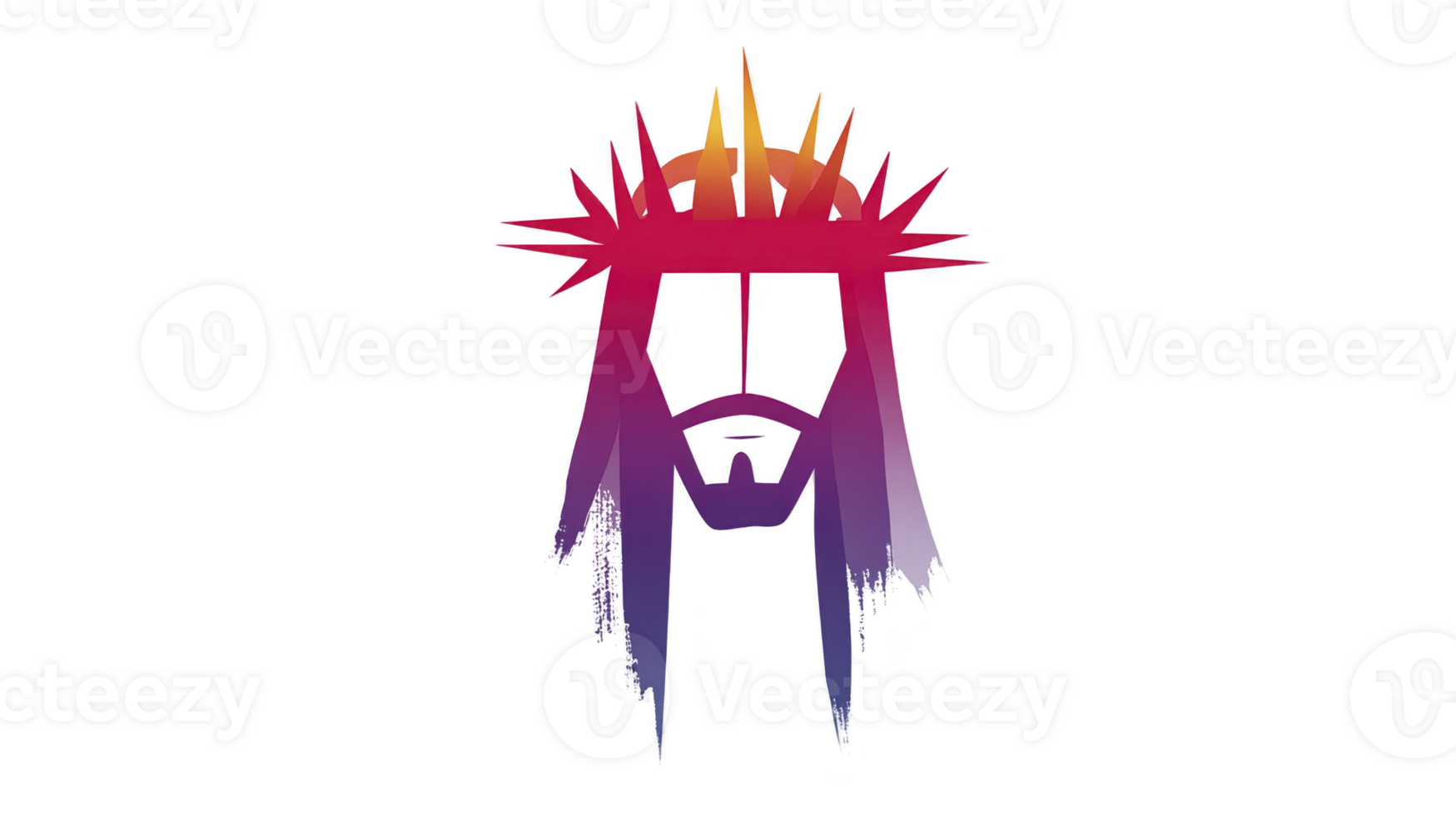 Stylized illustration of face with crown of thorns, featuring vibrant red, orange, and purple hues, conveying sense of spirituality and reflection png