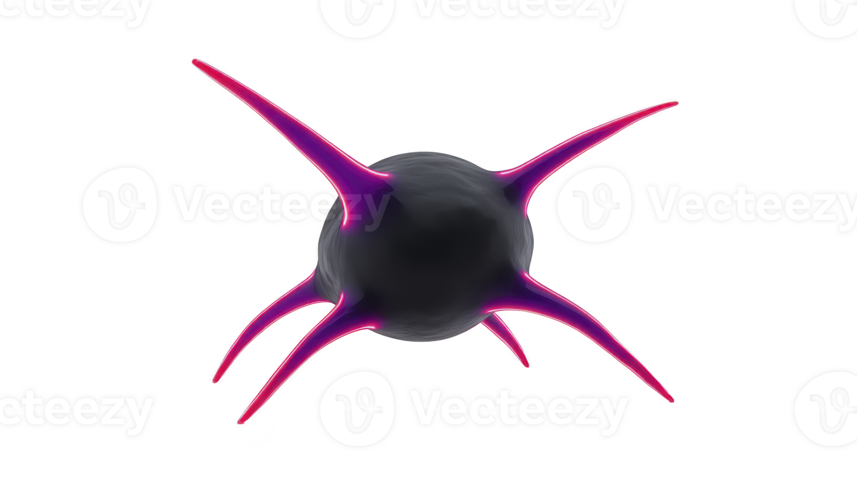 3D rendering of stylized, abstract shape with central dark sphere and vibrant pink spikes extending outward, creating dynamic and futuristic appearance png
