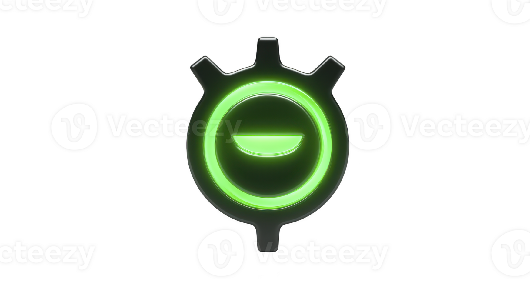 Glowing green circular symbol with smiley face is set against transparency background, resembling futuristic or digital icon. design is simple yet striking, with modern and tech inspired aesthetic png