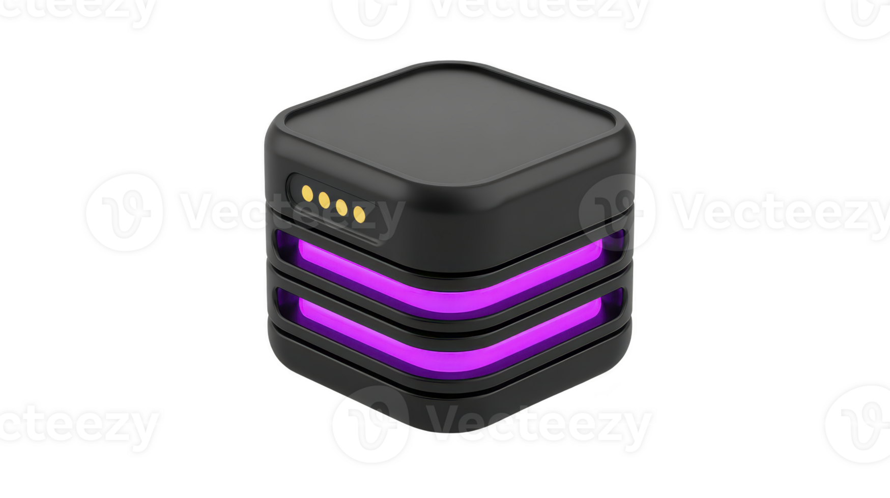 Sleek black electronic device with glowing purple accents, featuring modern design and compact shape. device includes small circular indicators one side, suggesting connectivity or functionality png