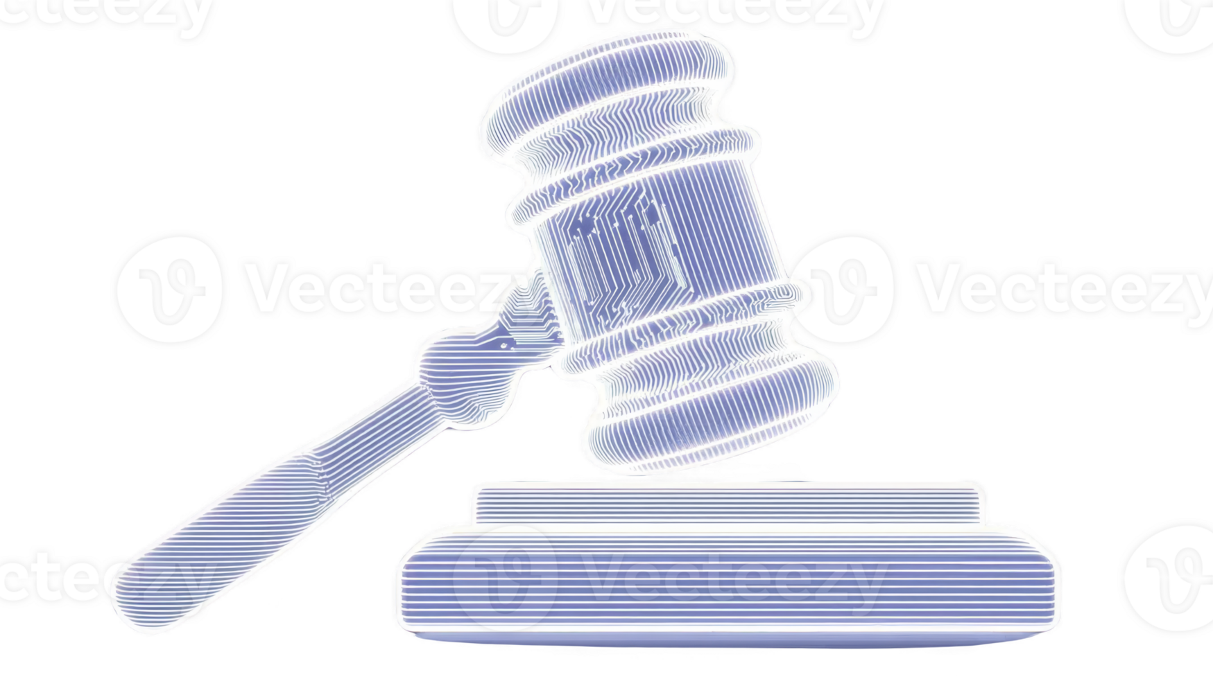 Digital illustration of gavel, symbolizing justice and law, with modern, abstract design. image features blue and white color scheme, emphasizing futuristic and technological theme png