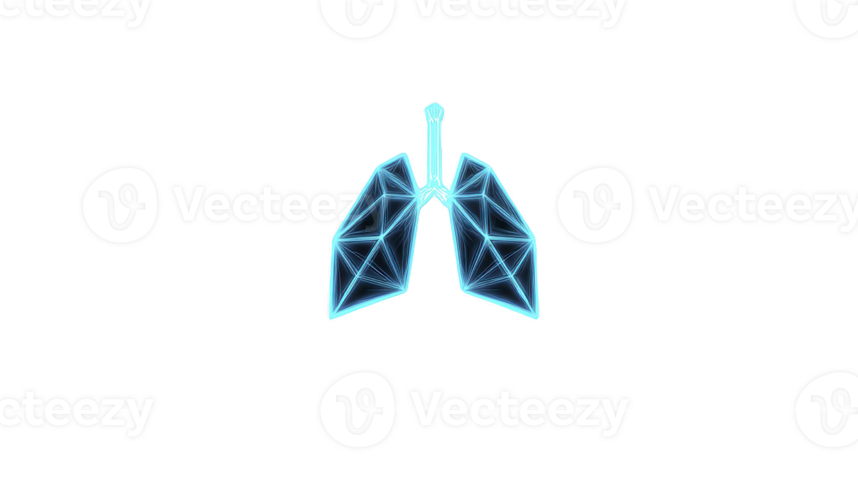 Digital illustration of geometric lungs in blue neon light, symbolizing health and technology. futuristic design highlights intersection of medicine and innovation png