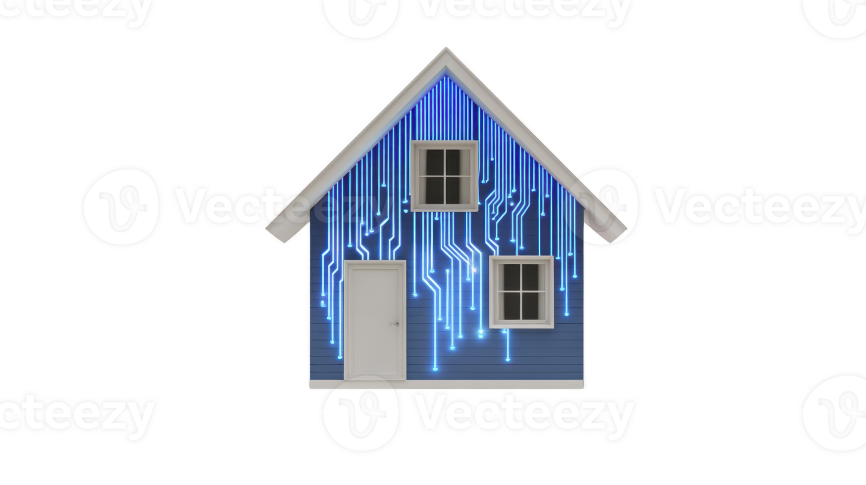 House with digital circuit pattern its exterior symbolizes concept of smart home, integrating technology with traditional living spaces. blue circuitry design represents connectivity png