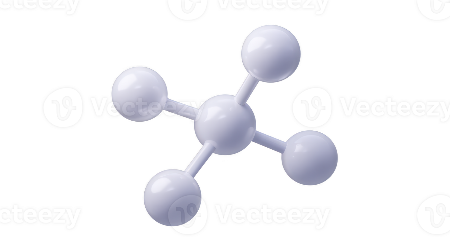 3D model of simple molecular structure with central atom connected to four surrounding atoms, resembling tetrahedral shape. model is white, representing basic chemical compound png