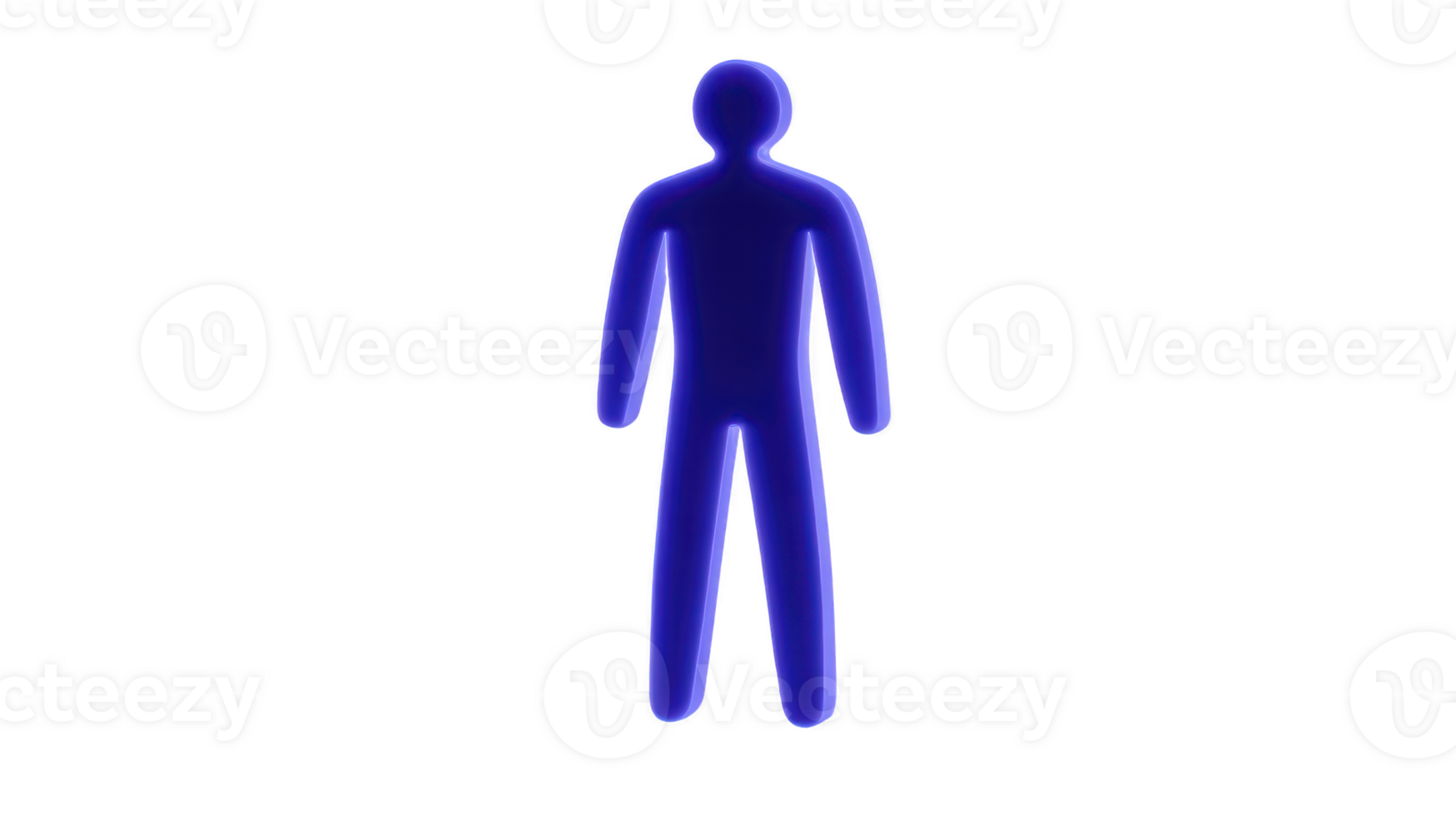 Glowing blue silhouette of person stands against transparent background, creating futuristic and abstract appearance. figure is simple and minimalistic, emphasizing vibrant color and smooth png