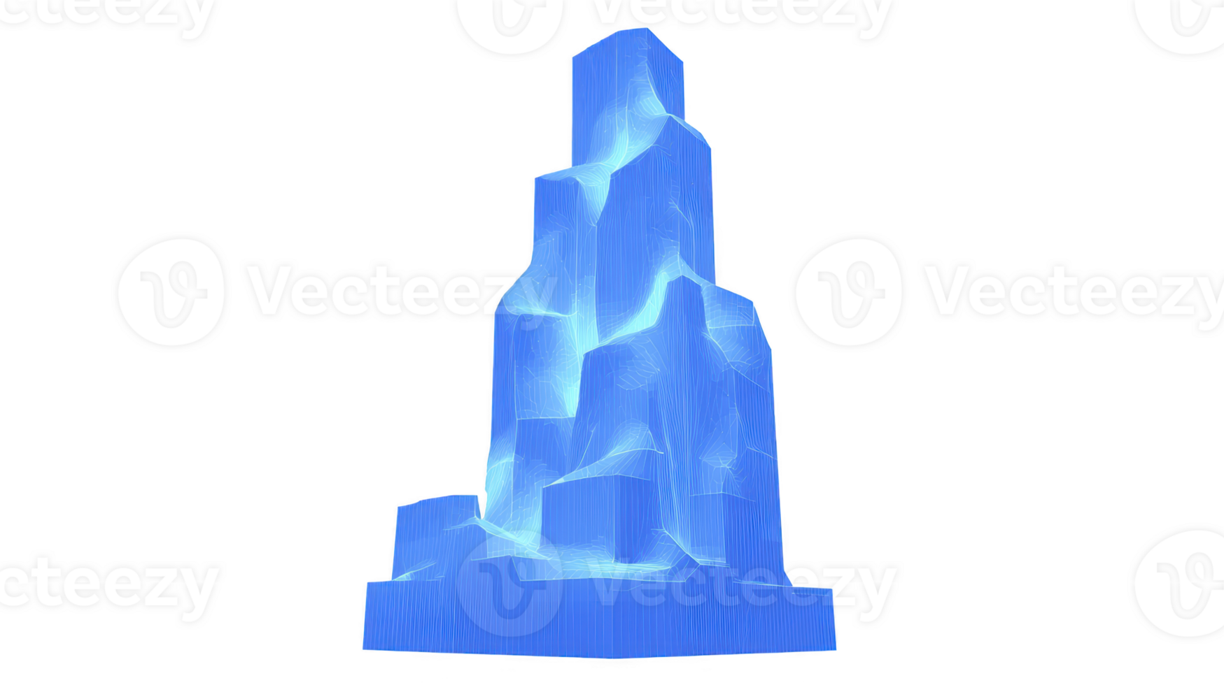 Digital rendering of glowing blue crystal structure with sharp, angular facets. abstract design evokes futuristic and mystical atmosphere, suggesting themes of technology and fantasy png