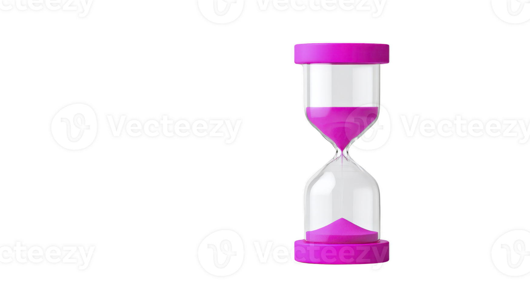 Vibrant pink hourglass with sand flowing through narrow middle section, symbolizing passage of time. hourglass stands against plain background, emphasizing its bright color and classic design png