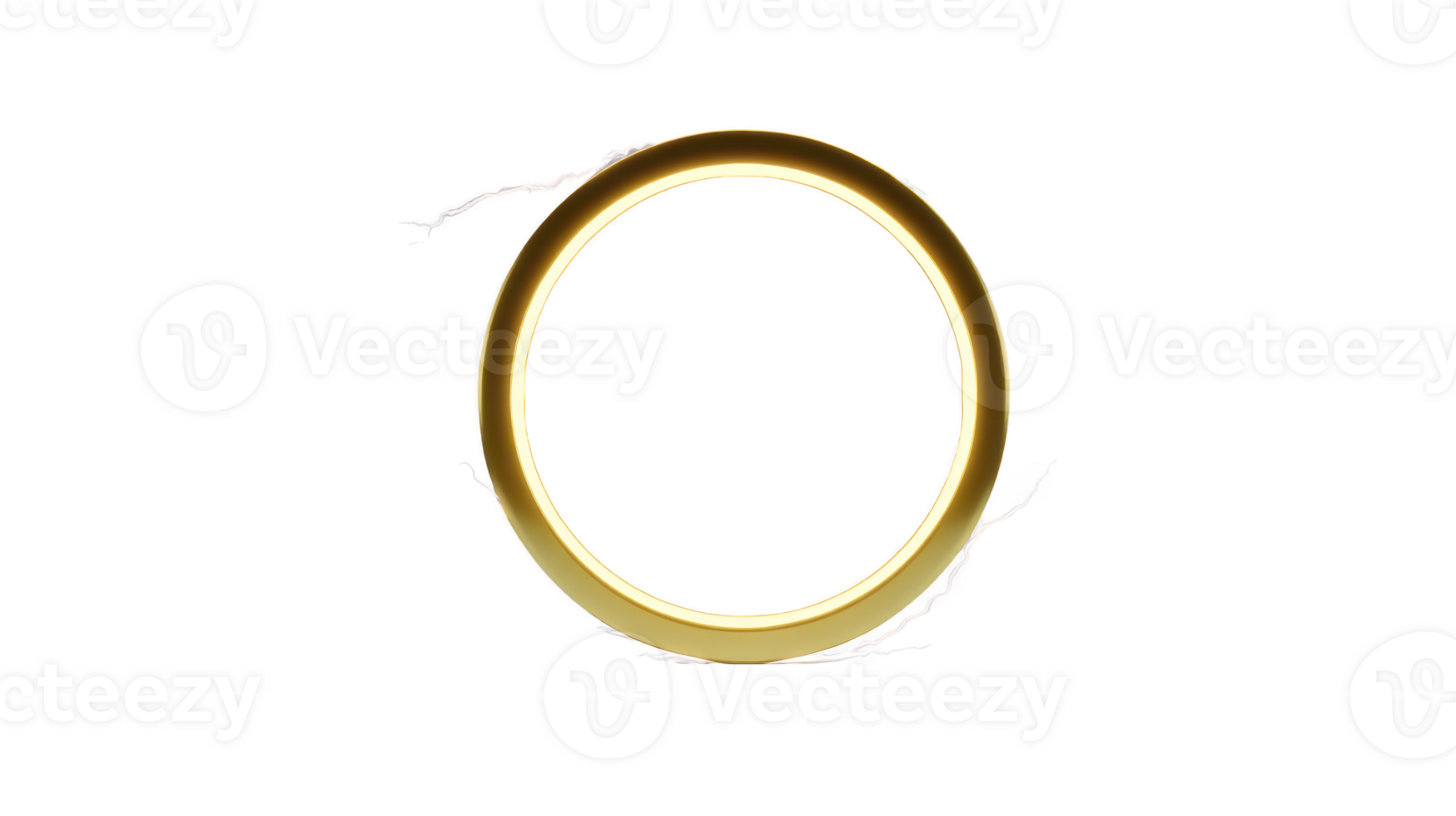 Glowing golden ring with bright aura and lightning effect creates mystical and powerful visual. circular shape and radiant light suggest themes of magic and energy png