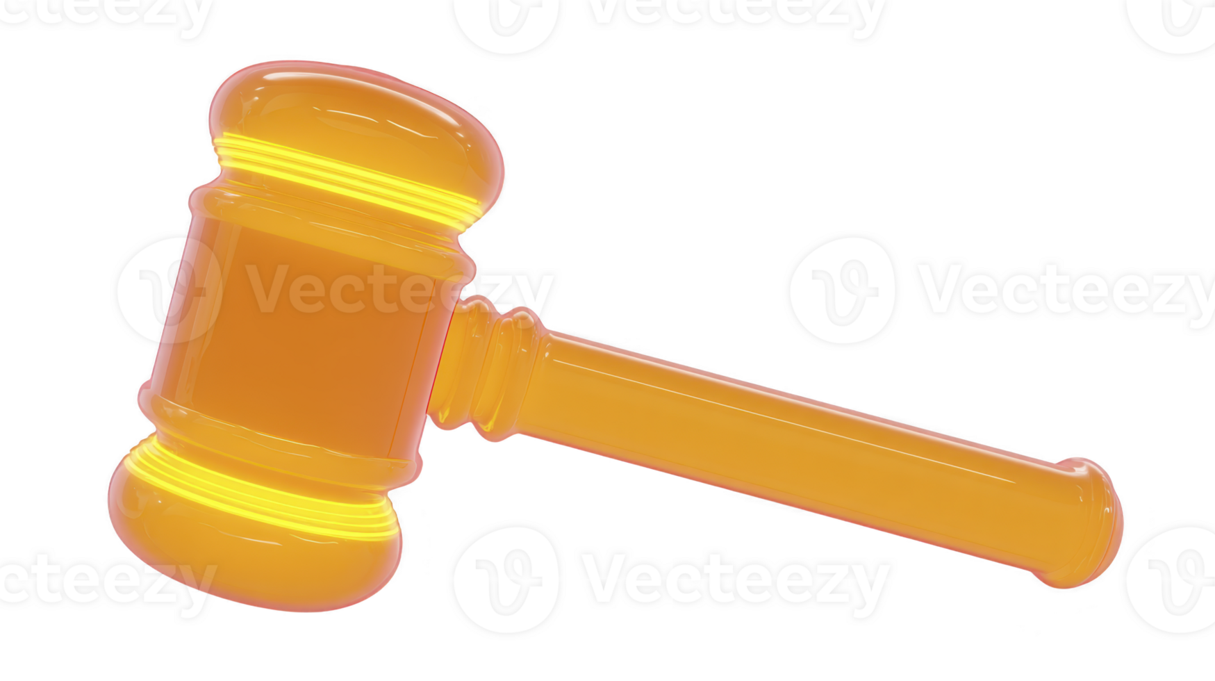 Glowing orange gavel with futuristic design, symbolizing justice and authority in modern context. vibrant color and sleek style give it unique and eye catching appearance png