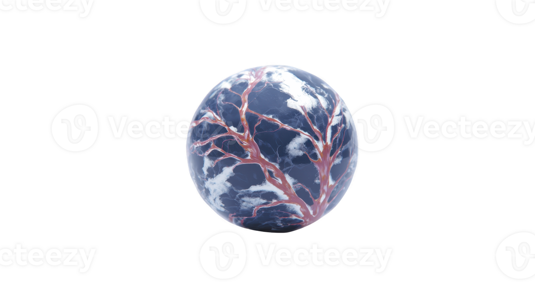 Spherical object with dark blue surface features intricate, branching patterns resembling tree branches or veins in contrasting color, creating striking visual effect png