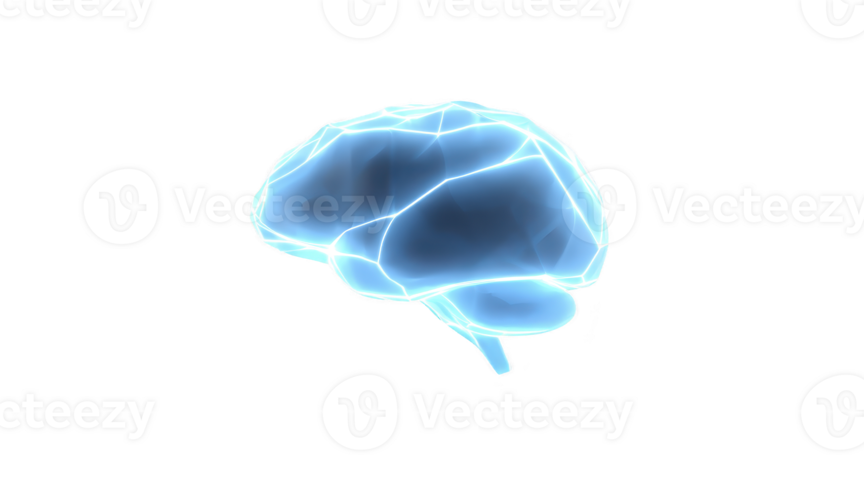 Glowing blue digital brain illustration transparency background, symbolizing technology and innovation. image conveys futuristic and scientific theme, highlighting neural networks and artificial png