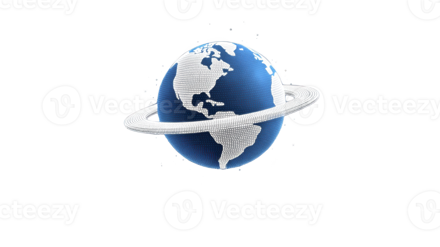 digital ilustração do terra com brilhando anel cercando isto, semelhante a planeta com anel sistema. imagem características azul e branco cor esquema, destacando continentes e oceanos, com futurista png