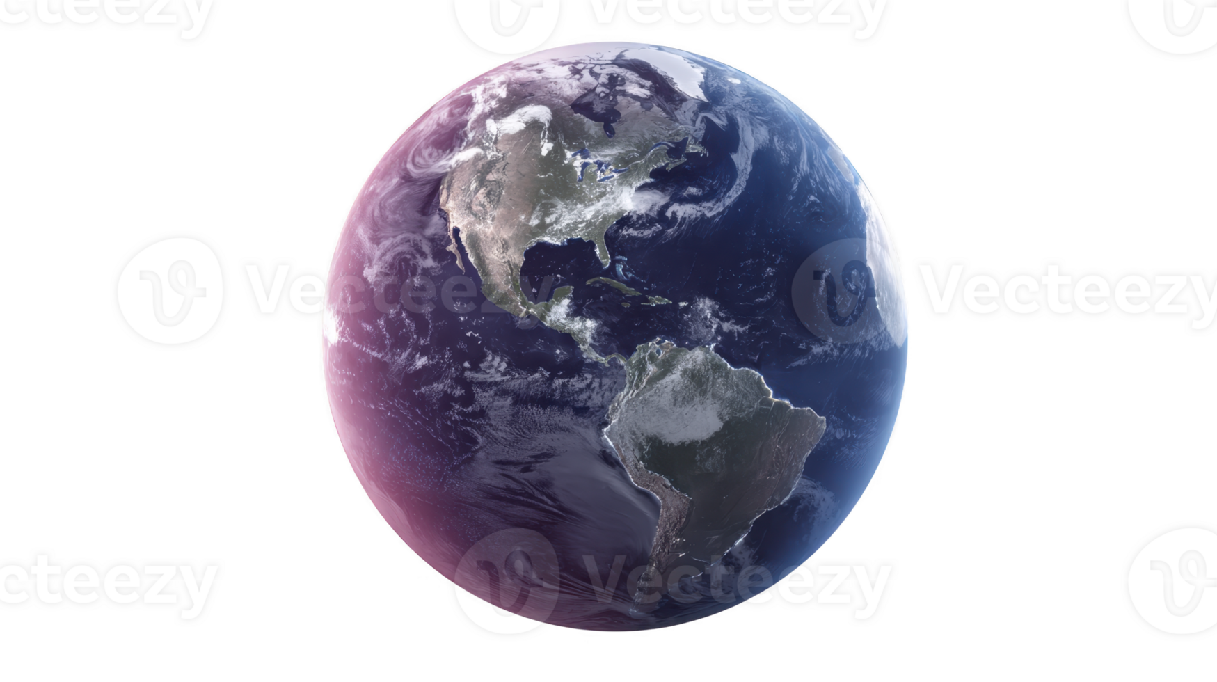 Stunning view of Earth from space, showcasing North and South America with vibrant colors and cloud formations. planet appears illuminated, highlighting continents and oceans beautifully png