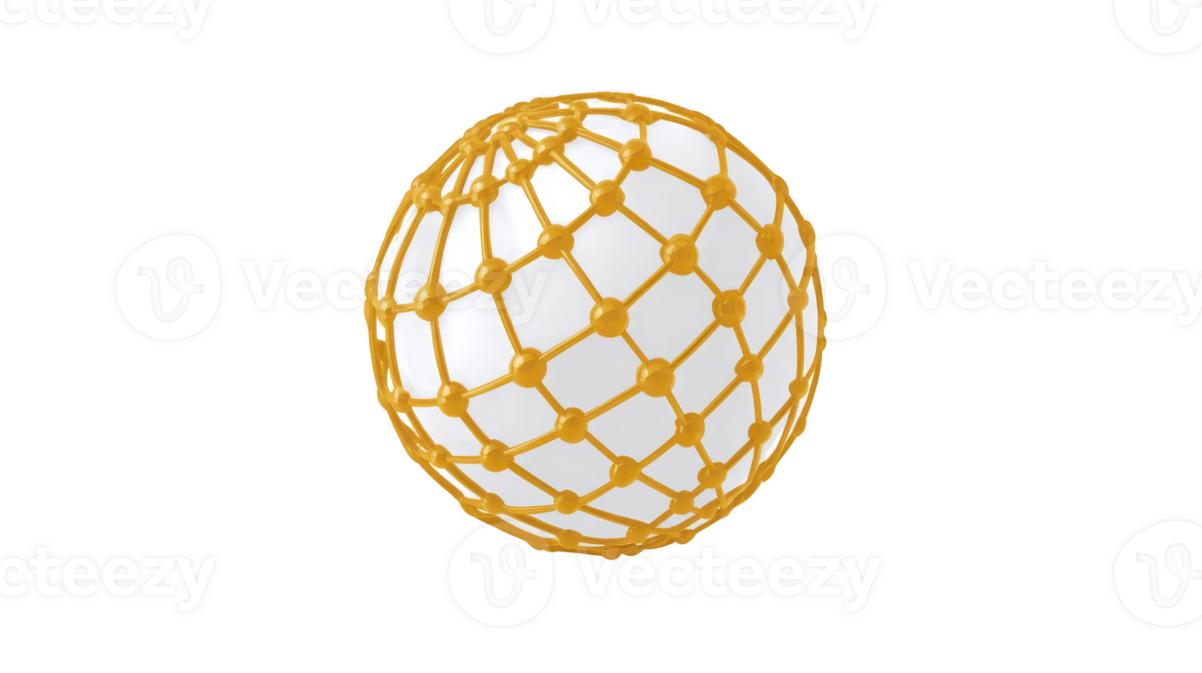 White ball encased in yellow netting structure, creating geometric pattern. netting provides textured contrast to smooth surface of ball, evoking playful and dynamic feel png