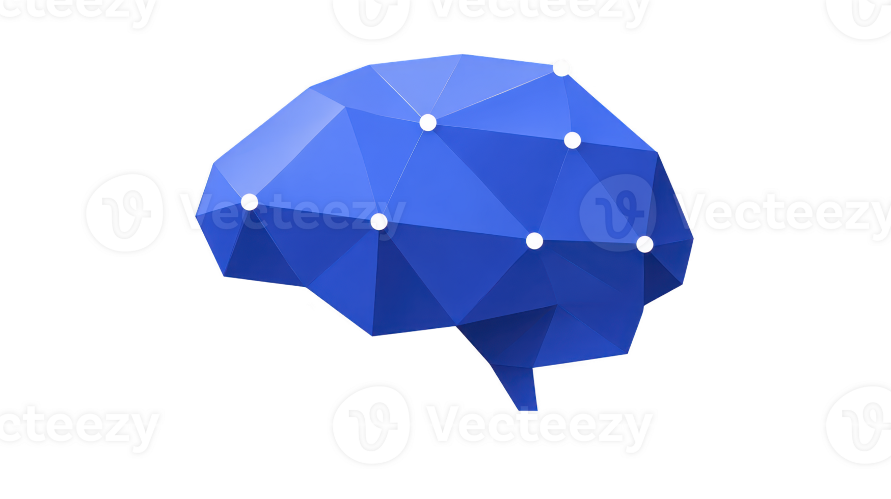 Geometric blue brain illustration with white nodes represents digital or technological concept. polygonal design suggests innovation and modernity png