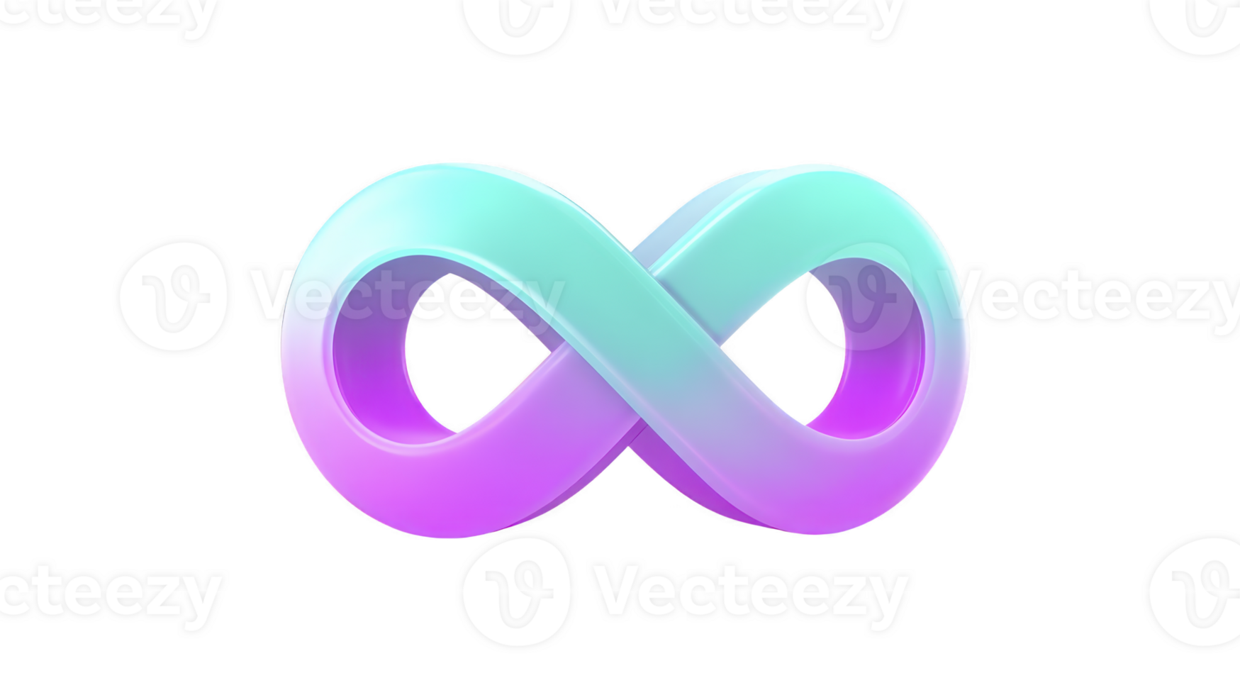 Vibrant 3D infinity symbol with gradient of blue and purple hues, representing endless possibilities and continuity. smooth, glossy finish adds modern and dynamic feel png