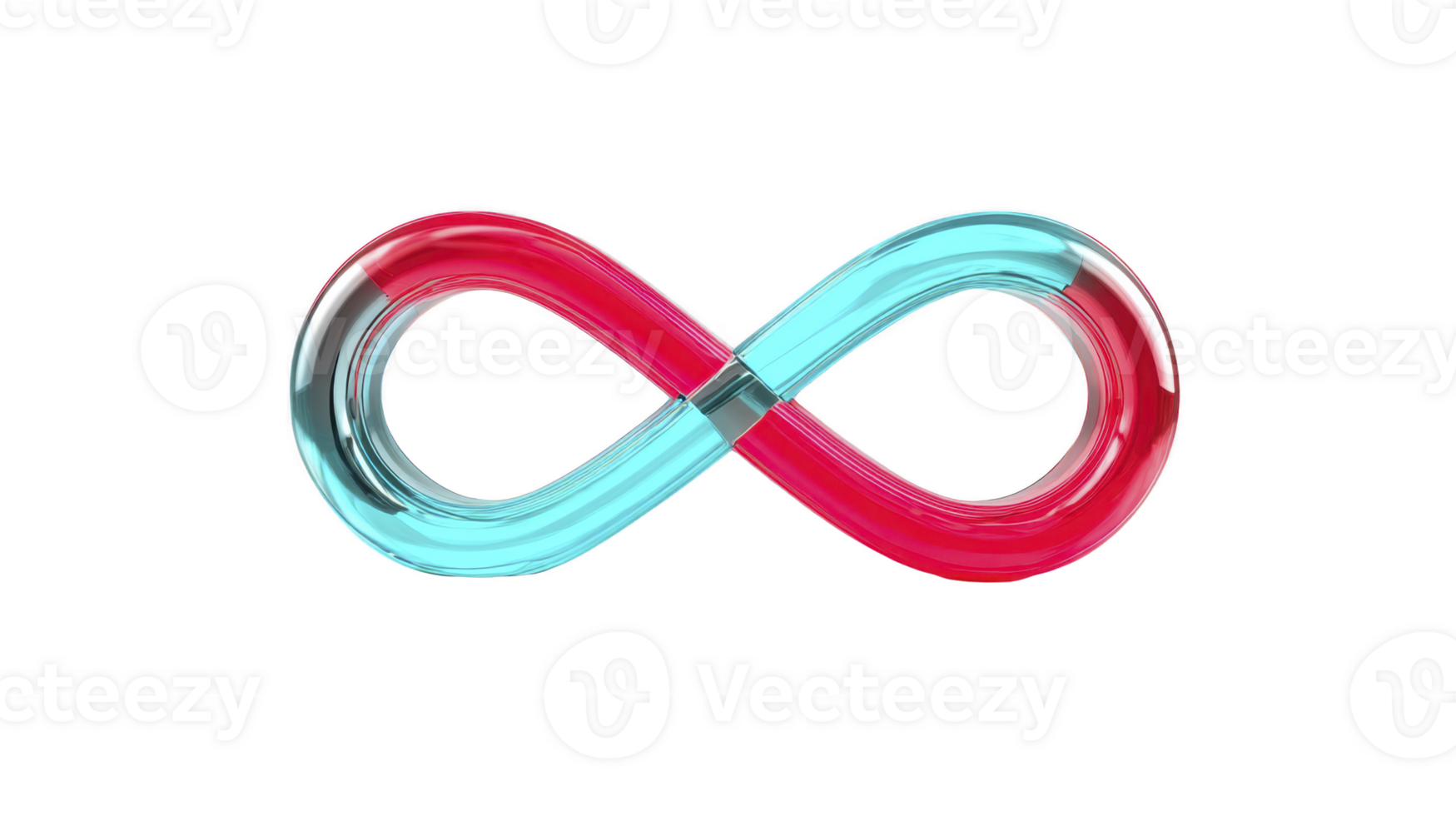 Vibrant, glossy infinity symbol with gradient of red and blue hues, representing endless possibilities and balance. smooth, reflective surface adds modern and dynamic feel png
