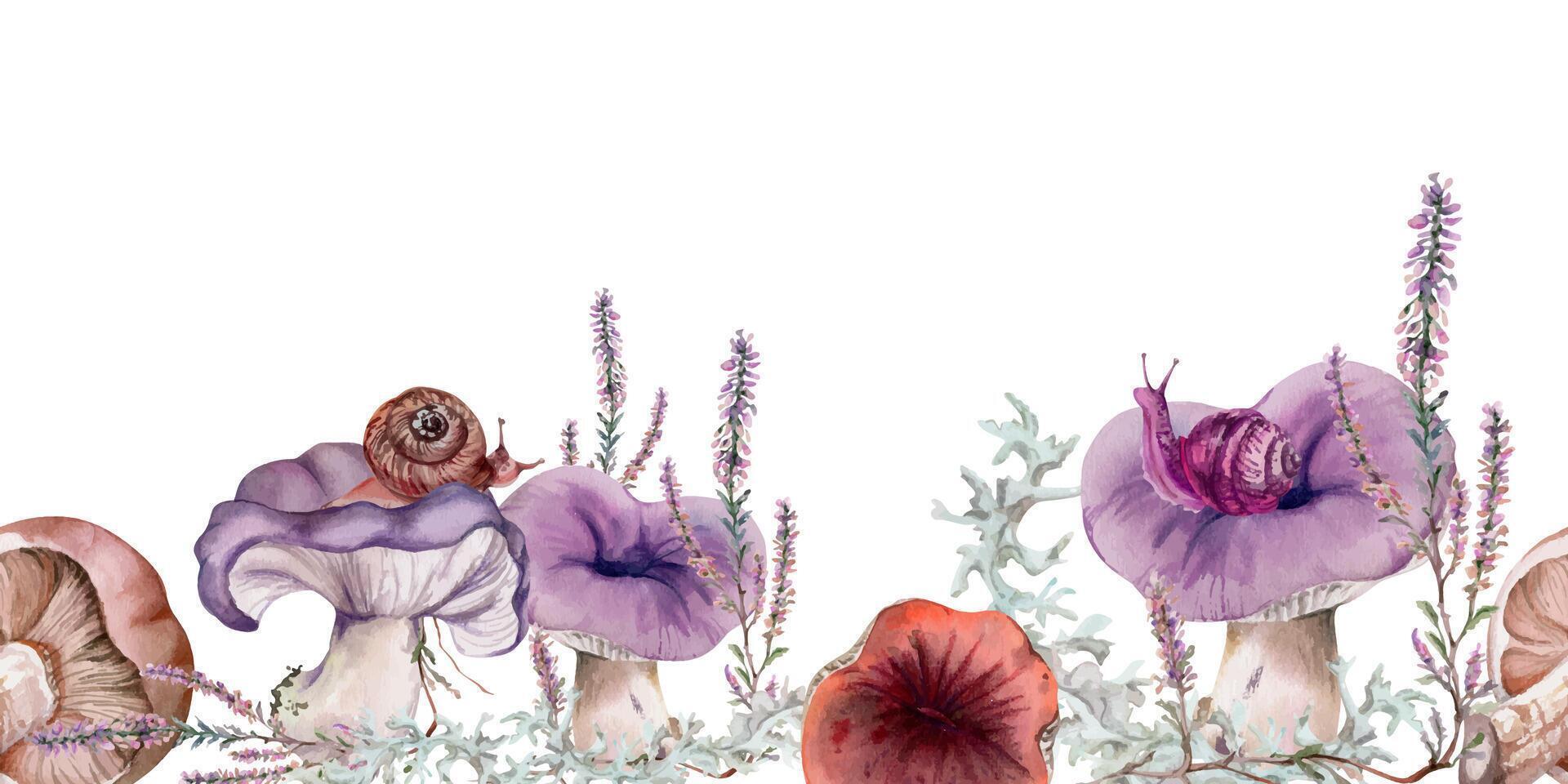 Colorful mushrooms with snails vector