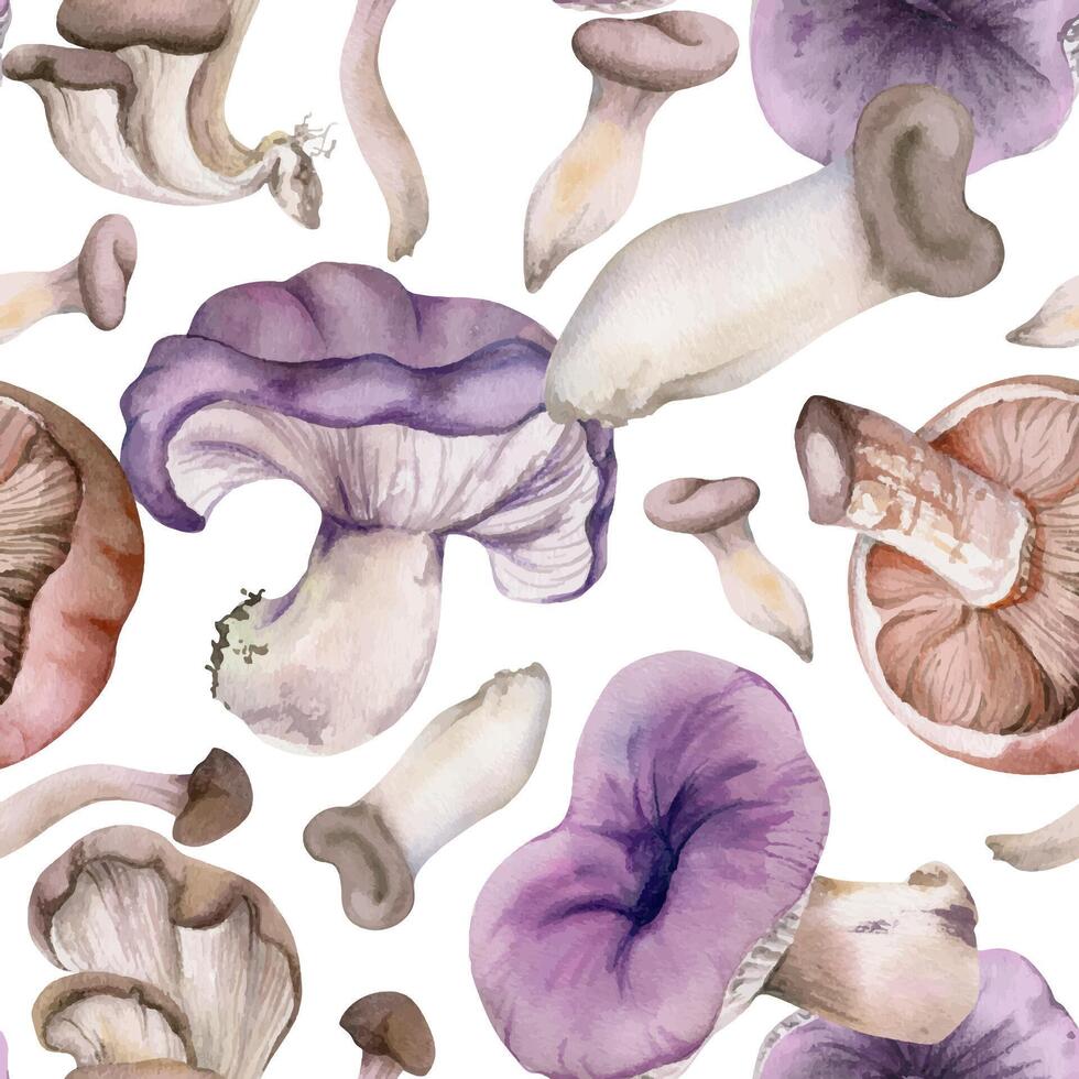 watercolor mushrooms pattern design vector