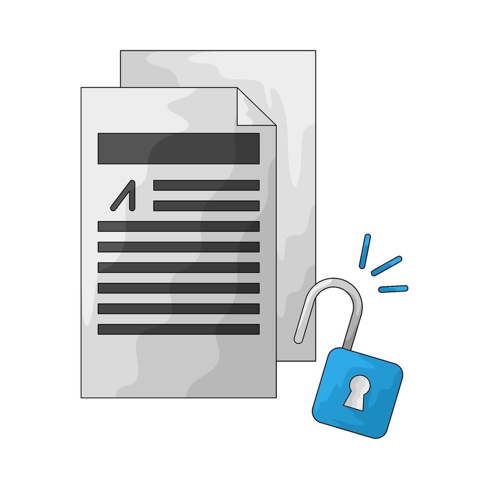 Document and unlocked padlock illustration vector