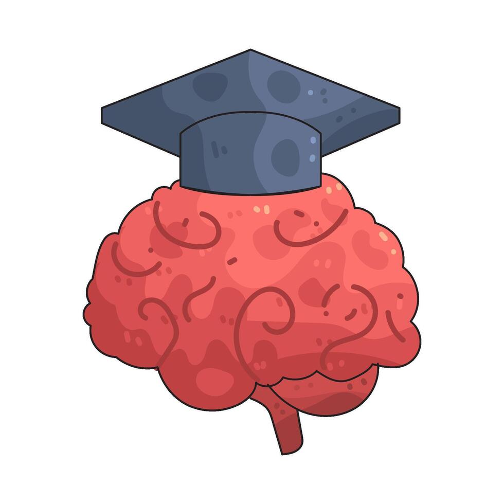 brain wearing graduation hat vector