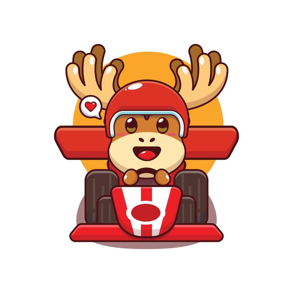 Cartoon moose racing in a go-kart vector