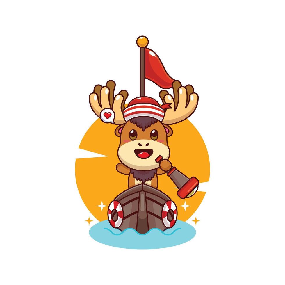 Cartoon moose in a boat vector